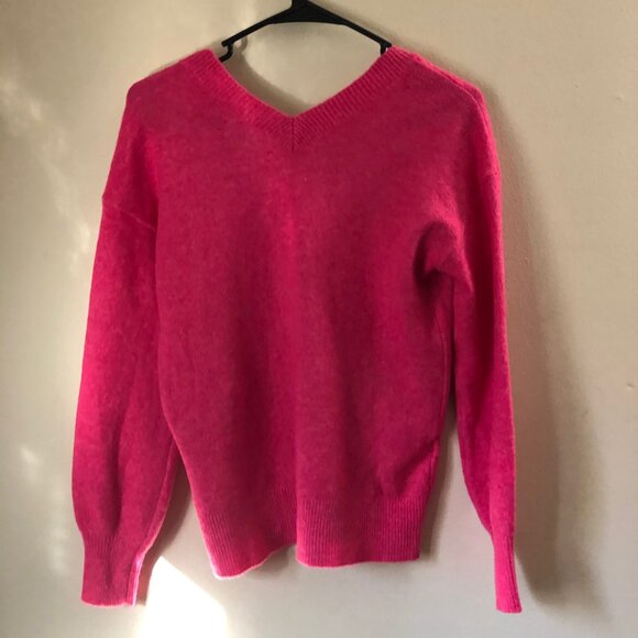 LOFT Womens XS Hot Pink Sweater Silver Sequin Stars Wool Blend READ - Picture 4 of 10